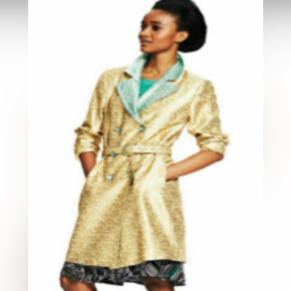 Duro Olowu Metallic Women's Trench Coat M NWOT Gold Belted Glam Foil Fairy